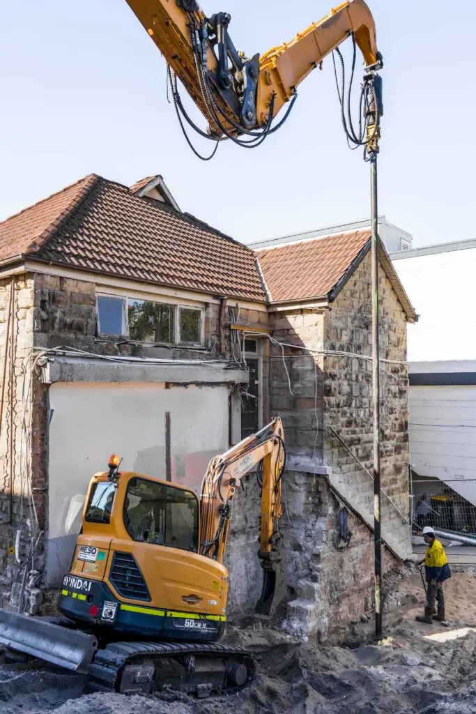 Installation of a stabilisation pier by MESO Solutions for Lords Group in Bondi Beach, reinforcing the soil to support structural integrity.