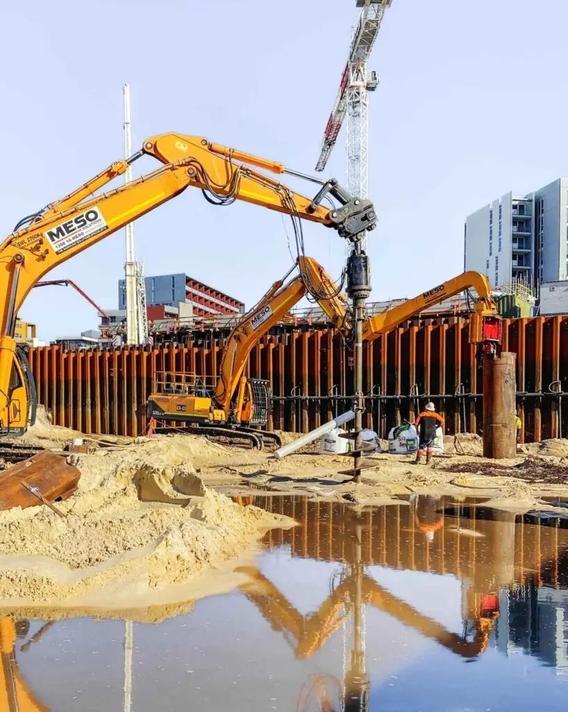 Dewatering equipment installed by MESO Solutions at an excavation site to manage groundwater.