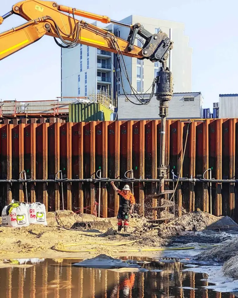 MESO Solutions dewatering system in action, protecting an excavation site from excess water.