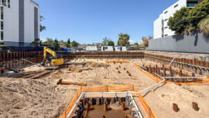 Pits, bracing and dewatering spears installed at 573 Gardeners Road, Mascot by MESO Solutions.